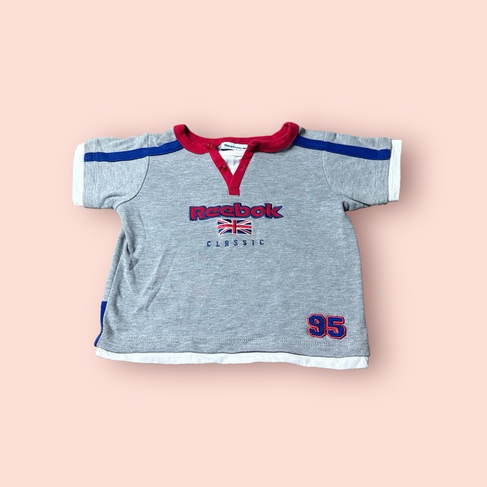 Vintage Baby Reebok Classic Gray Blue Red Short Sleeve Layered Tee Shirt 24 Mon